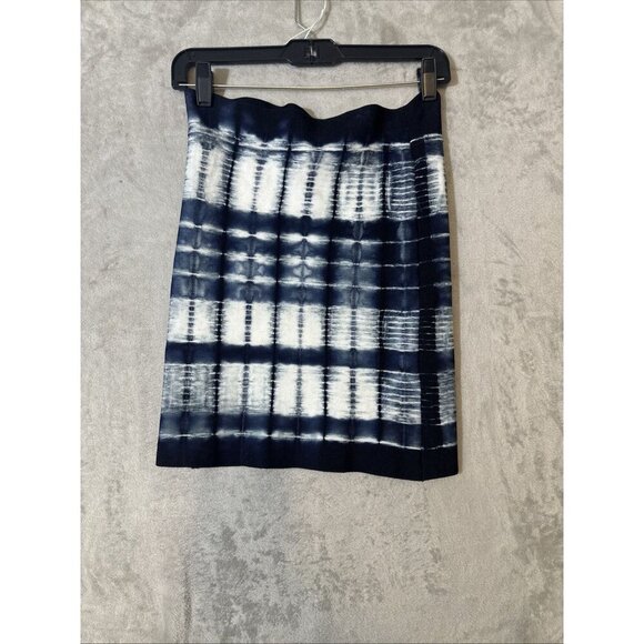 BCBGMAXAZRIA Mini Skirt Small Blue White Tie Dye Ribbed Bodycon Stretch - Picture 3 of 7